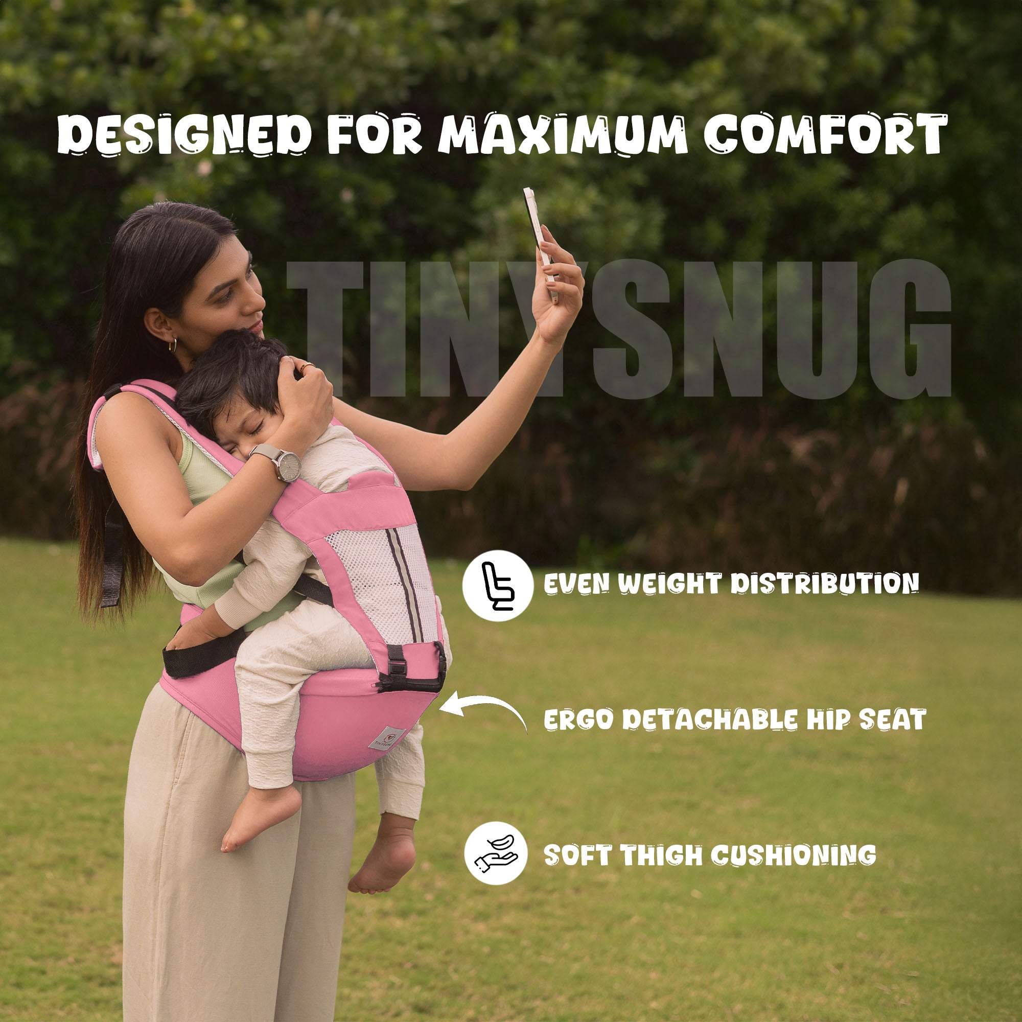 Baby Carrier | 3-36 Month | Up to 15 Kg | 4-in-1 | Hip Seat | Adjustable | Newborn - Toddler | Padded Straps|Bottle Holder|Tinysung