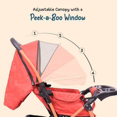 Baby Stroller for 0 to 5 Years, with Reclining Features, Spacious, Cushioned seat | Reversible Handle 360° Swivel Wheel | Foot Brakes | Sun & Rain Shade With 25 Kg weight Capacity | Reclining Features – Red | Tinyride