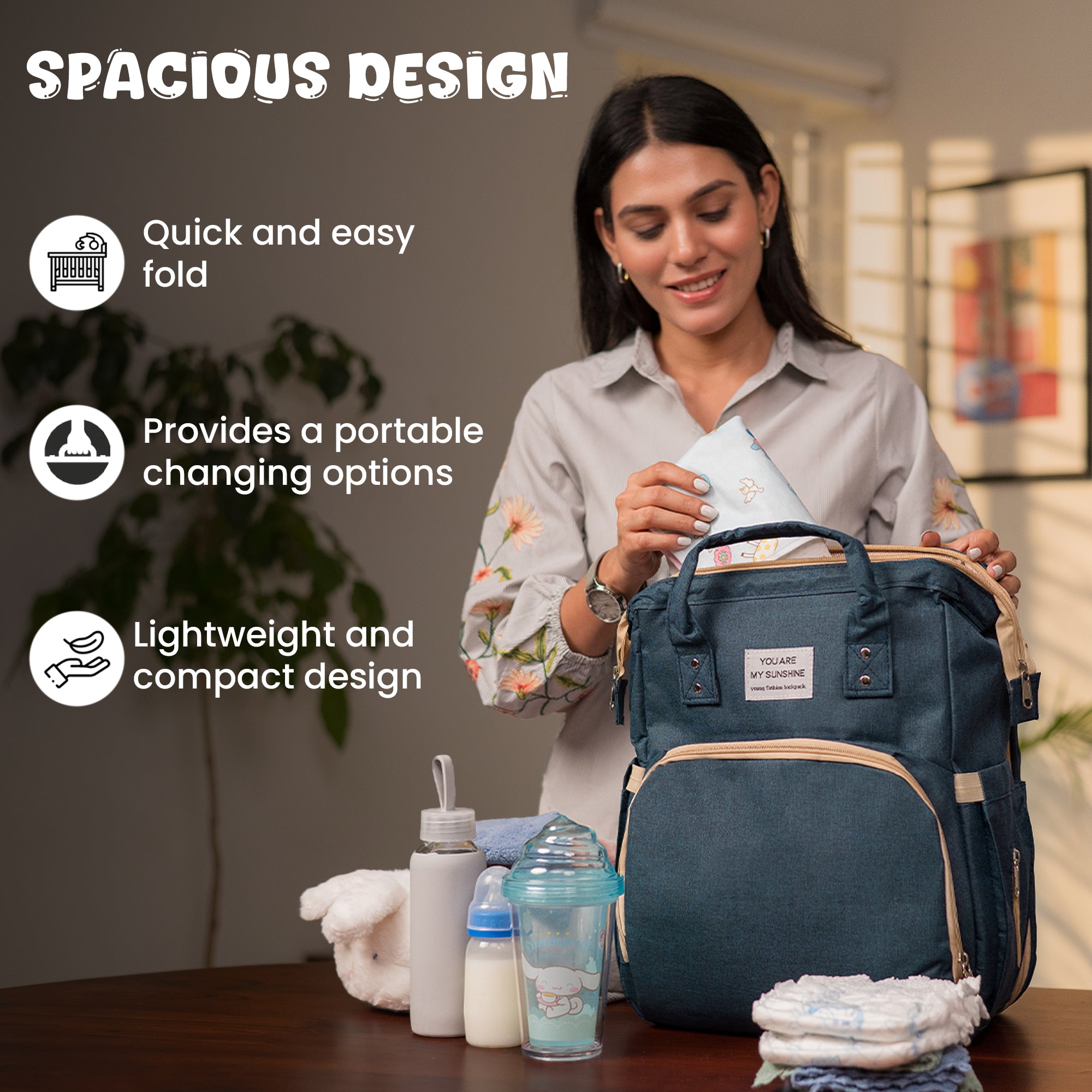 3-in-1 Water Resistant Diaper Bag Maternity Backpack With Baby Bed And Changing Station, Large Capacity 11 Compartments With Insulated Bottle Holders And USB Charging | NestRest Pro