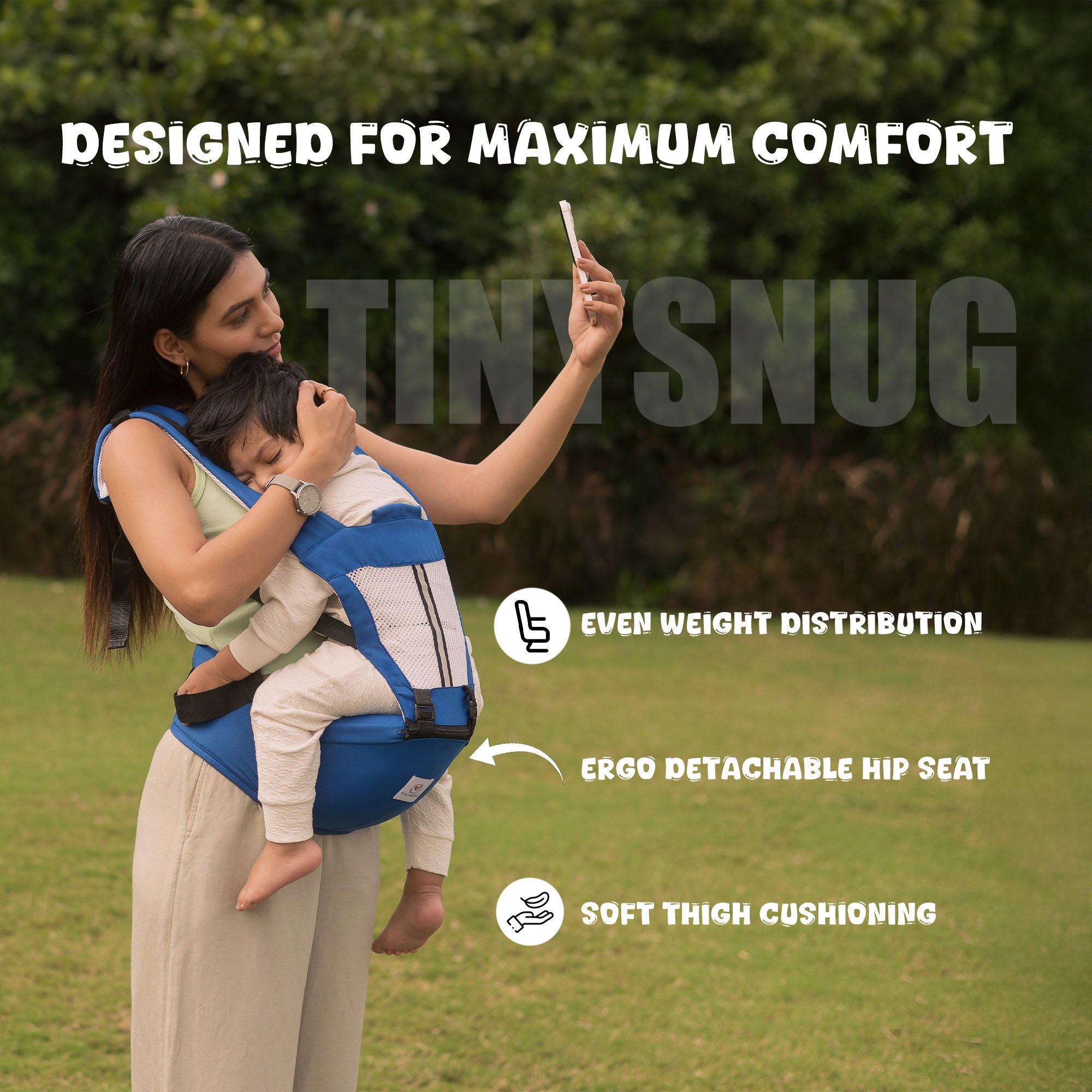 Baby Carrier | 3-36 Month | Up to 15 Kg | 4-in-1 | Hip Seat | Adjustable | Newborn - Toddler | Padded Straps|Bottle Holder|Tinysung