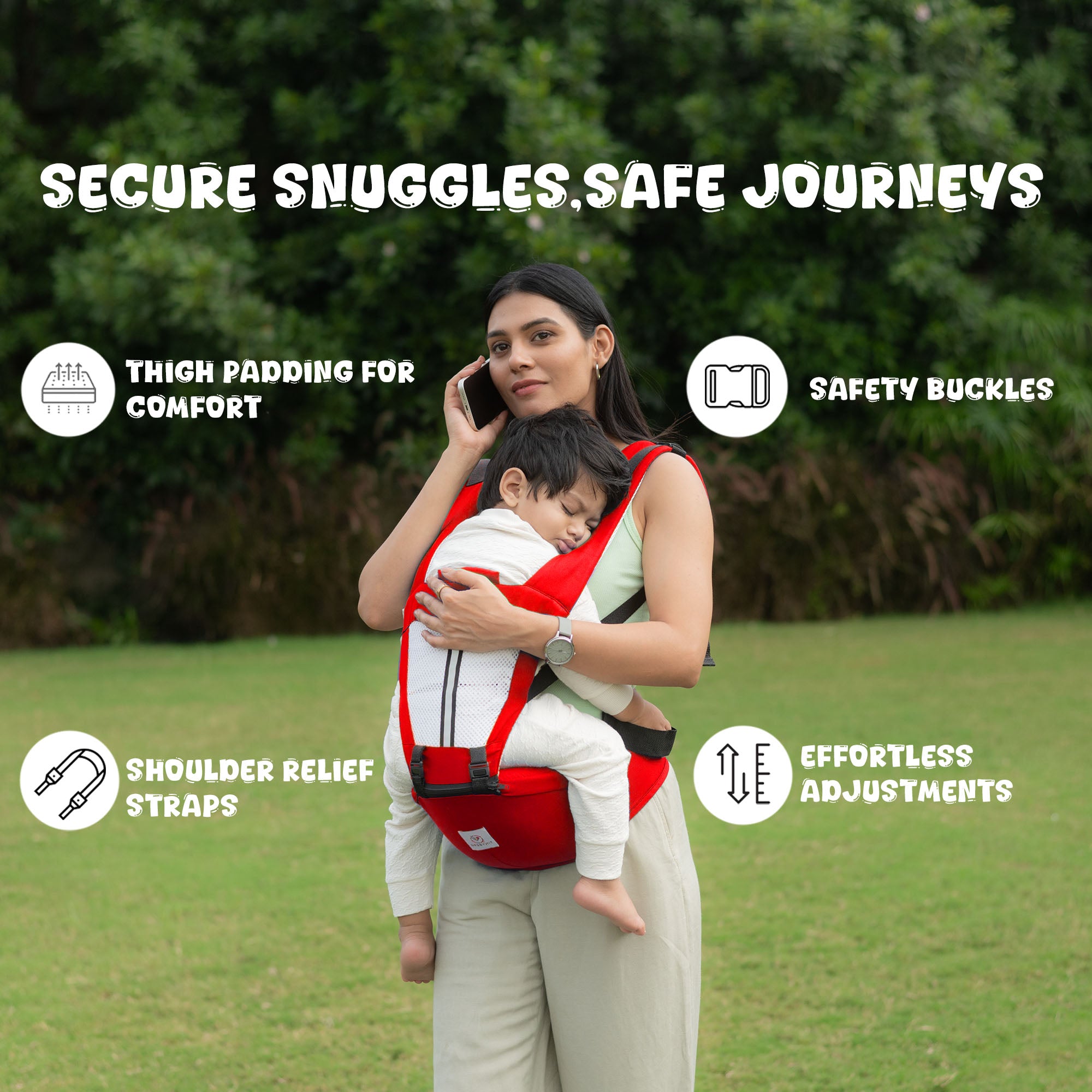 Baby Carrier | 3-36 Month | Up to 15 Kg | 4-in-1 | Hip Seat | Adjustable | Newborn - Toddler | Padded Straps|Bottle Holder|Tinysung