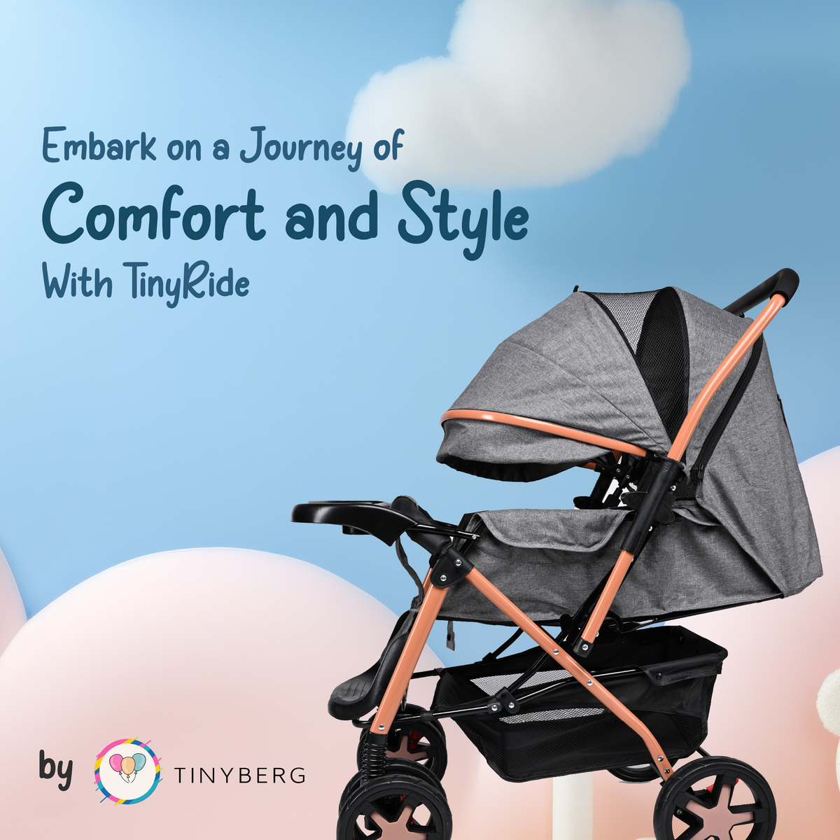 Baby Stroller for 0 to 5 Years, with Reclining Features, Spacious, Cushioned seat | Reversible Handle 360° Swivel Wheel | Foot Brakes | Sun & Rain Shade With 25 Kg weight Capacity | Reclining Features – Grey