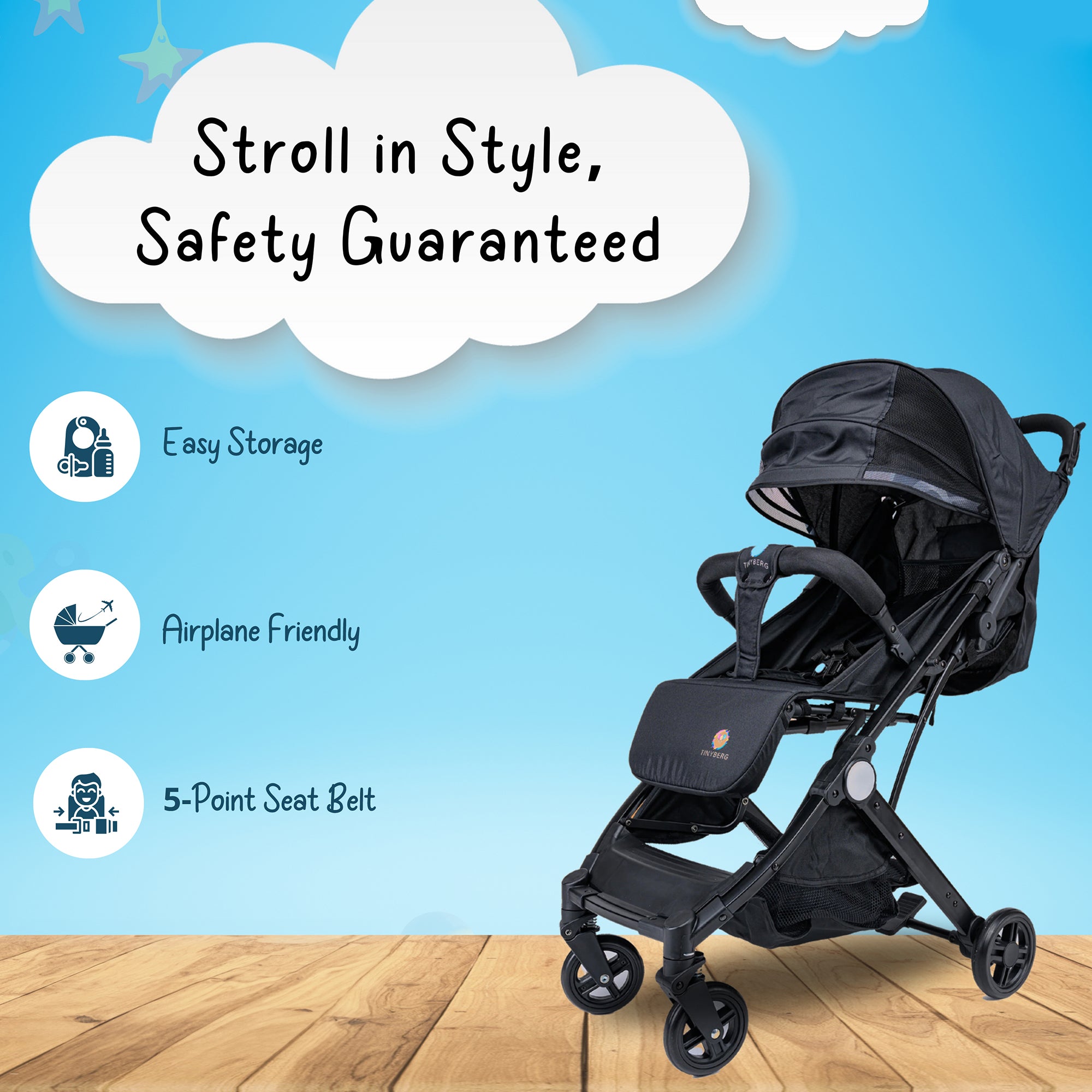 Baby Stroller for 0 to 5 Years | Foldable Travel Friendly with Shock Absorber Function | 360° Swivel Wheel | 5-Point Seat Belt and Large Storage Basket | 25 Kg Weight Capacity | B-wagon