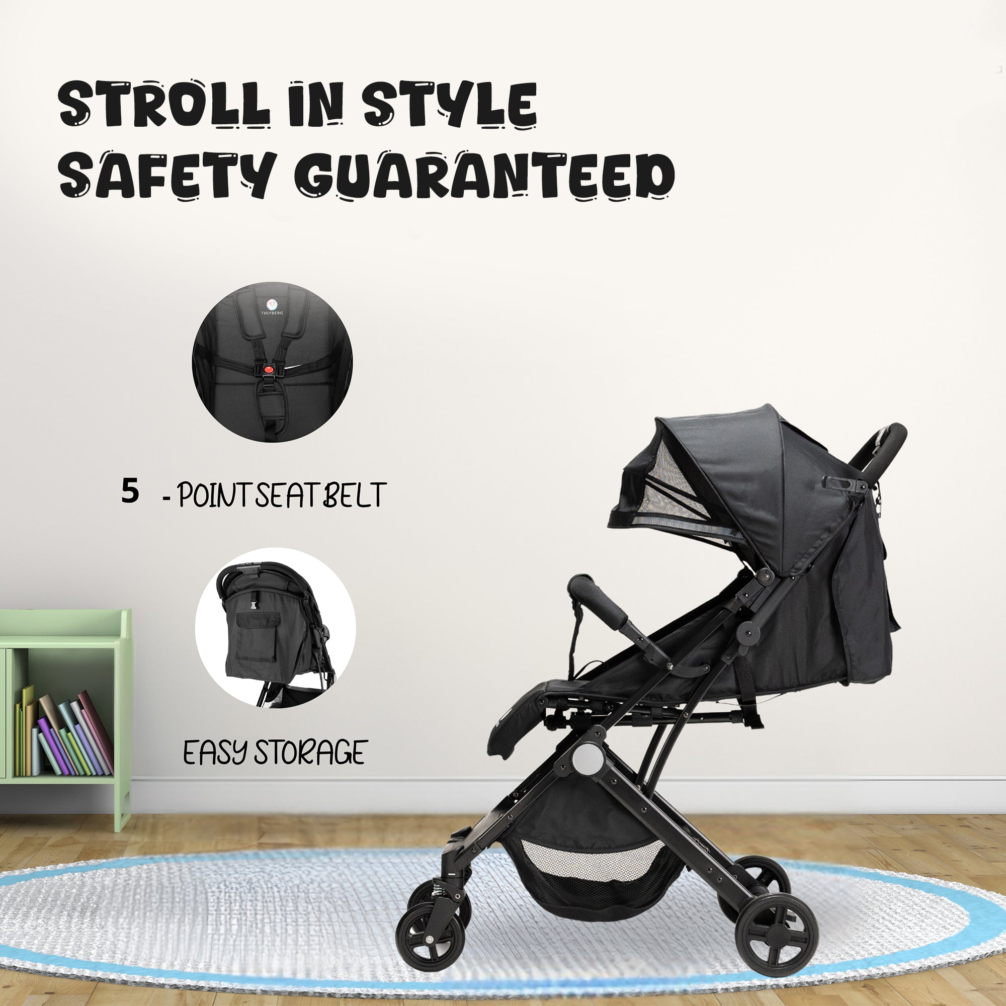 Baby Stroller for 0 to 5 Years | Foldable Travel Friendly with Shock Absorber Function | 360° Swivel Wheel | 5-Point Seat Belt and Large Storage Basket | 25 Kg Weight Capacity | B-wagon