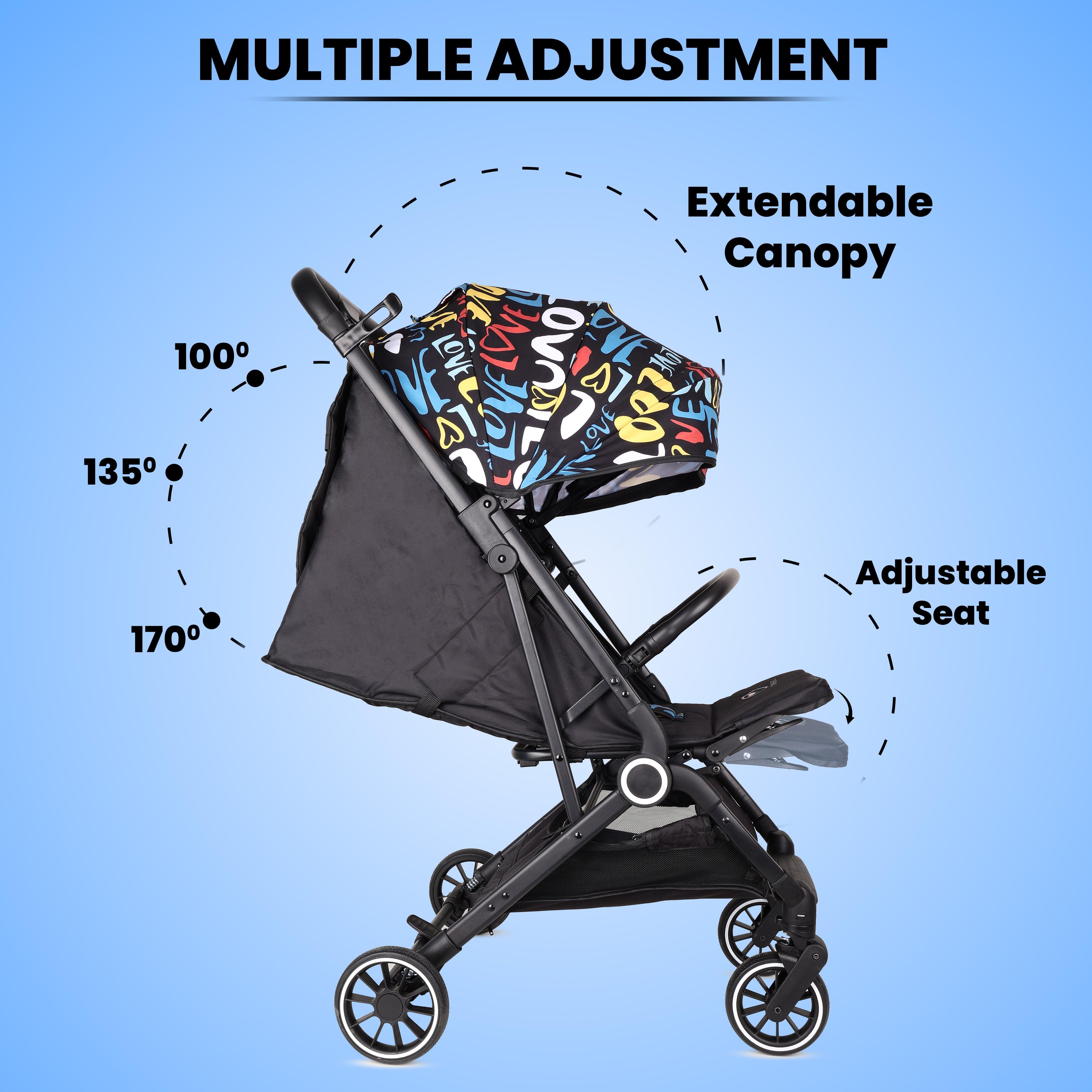 Baby Stroller | 0-5 Yr | Up to 25 Kg | Lightweight | One Hand Fold | Cabin Stroller | 5 Point Safety Belt | Multiple Recline | FeatherLite
