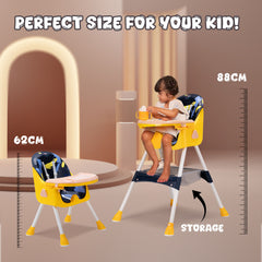 Baby High Chair | 3-36 Months | Up to 20 Kg | 3-in-1 | Foldable | Compact | 5 Point safety belt | Anti Skid base | Wonderseat