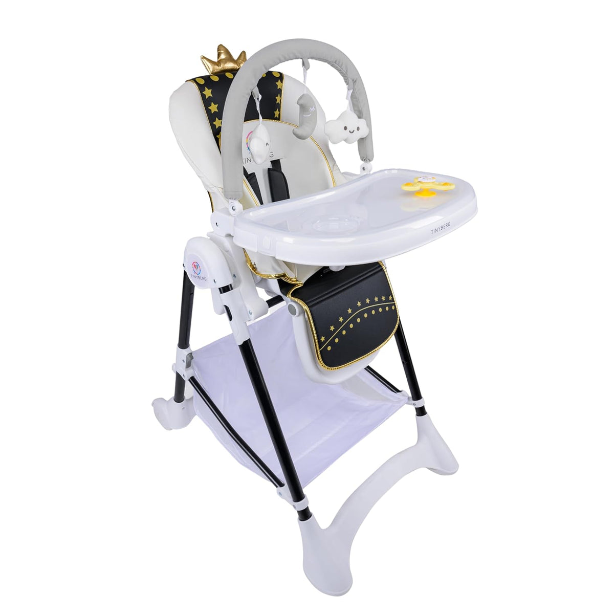 Baby High Chair for Feeding 0 to 5 Years Baby with 6 in 1 function, 6-Level Reclining Positions with Backrest, 6-Position Adjustable Height, 360 Degree Rotational Wheels with Brakes (white & black)