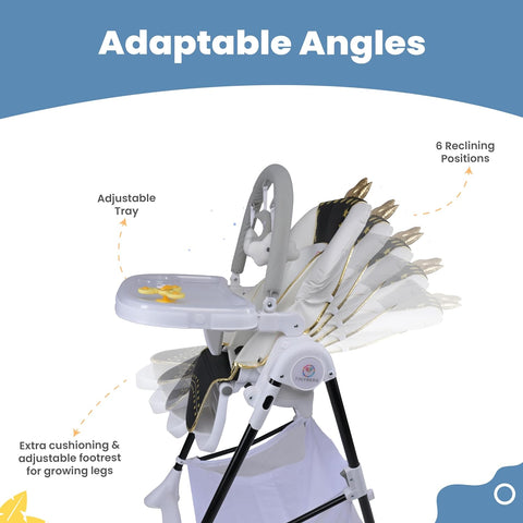 Baby High Chair for Feeding 0 to 5 Years Baby with 6 in 1 function, 6-Level Reclining Positions with Backrest, 6-Position Adjustable Height, 360 Degree Rotational Wheels with Brakes (white & black)