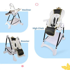 Baby High Chair for Feeding 0 to 5 Years Baby with 6 in 1 function, 6-Level Reclining Positions with Backrest, 6-Position Adjustable Height, 360 Degree Rotational Wheels with Brakes (white & black) | TinyThrone