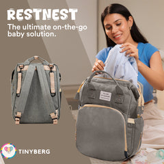 3-in-1 Water Resistant Diaper Bag Maternity Backpack With Baby Bed And Changing Station, Large Capacity 11 Compartments With Insulated Bottle Holders And USB Charging | Rest Nest