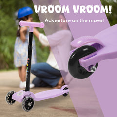 3 Wheel Foldable Kids Scooter with LED Lights and 4 Level Adjustable Handle Bar | Vroom Vroom