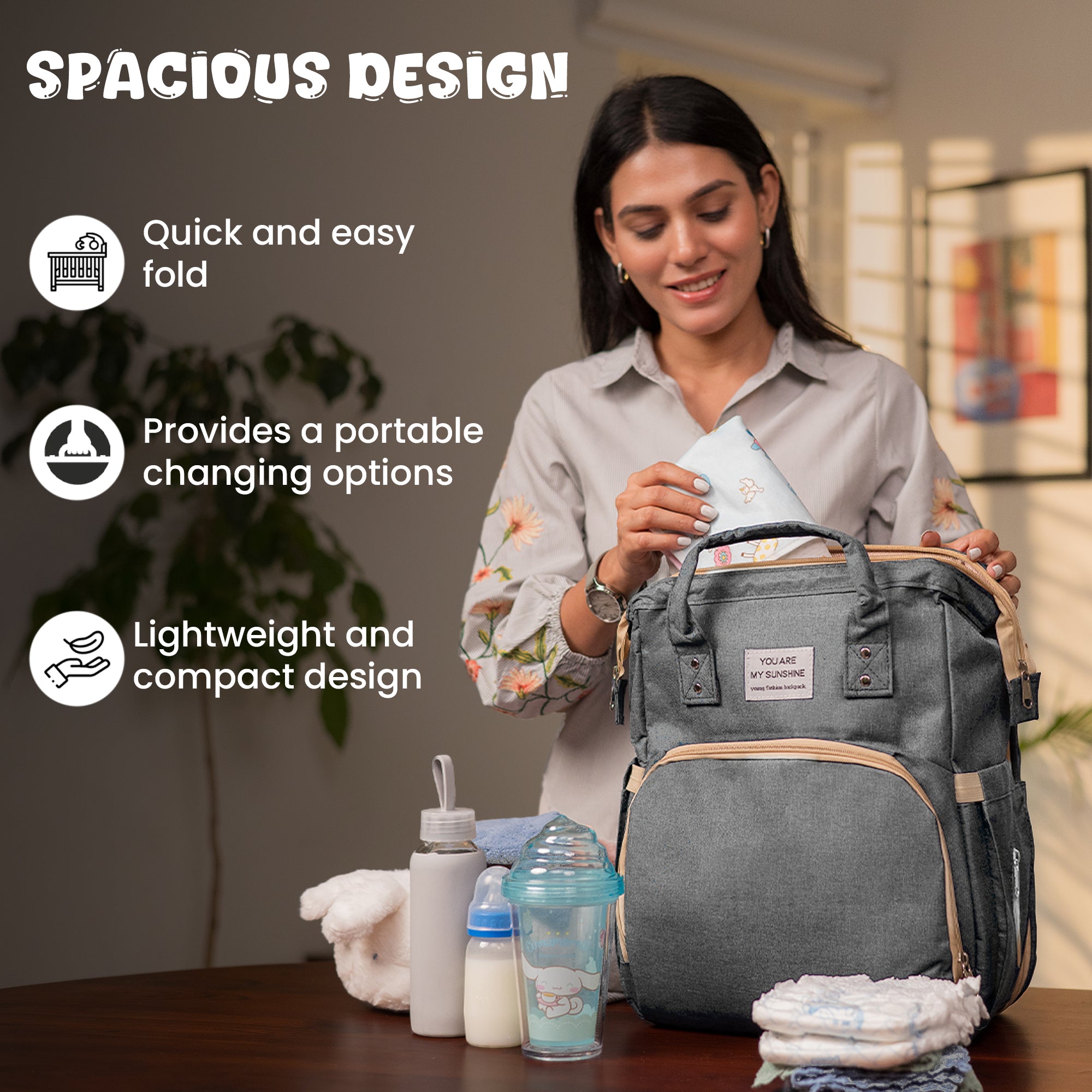 3-in-1 Water Resistant Diaper Bag Maternity Backpack With Baby Bed And Changing Station, Large Capacity 11 Compartments With Insulated Bottle Holders And USB Charging | NestRest Pro