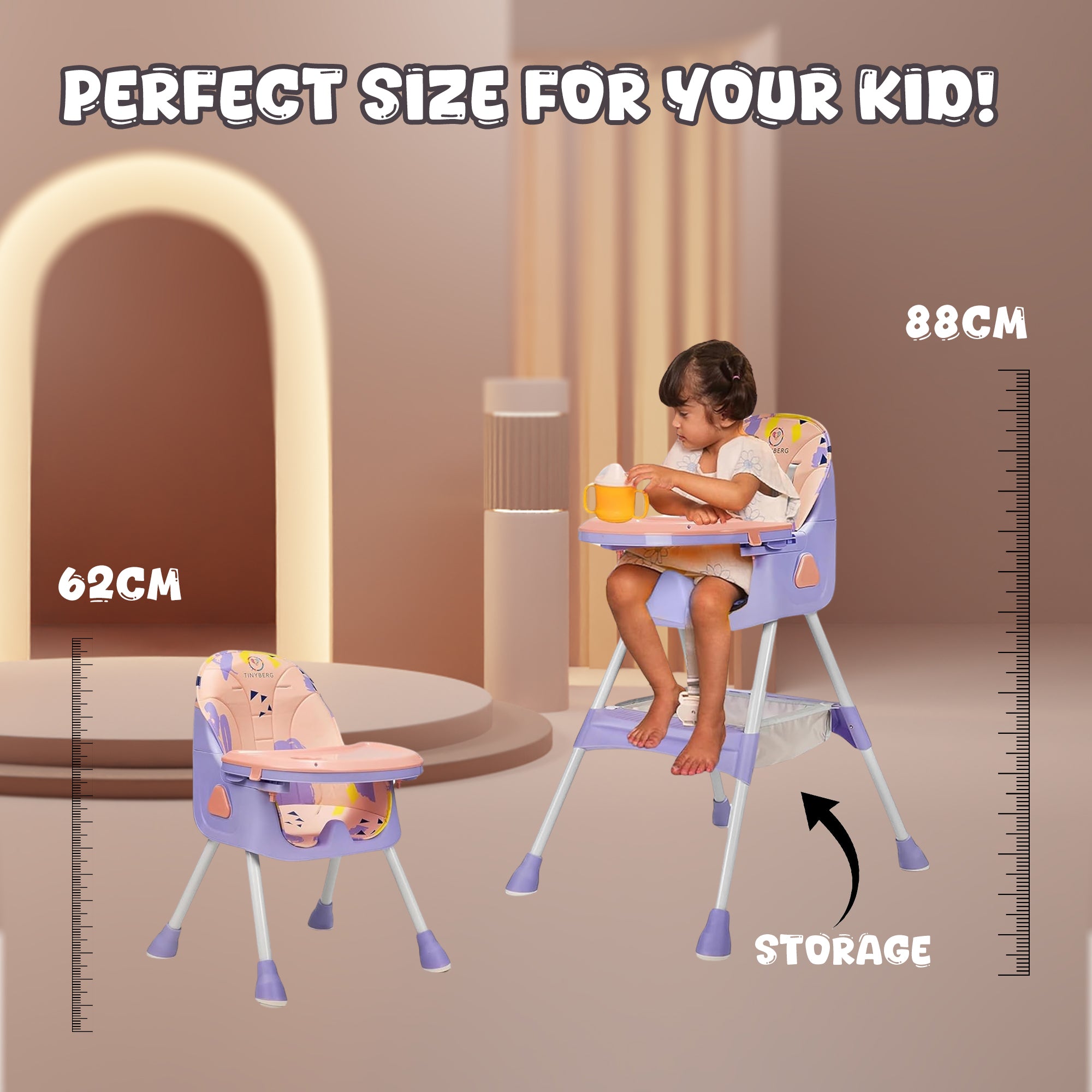 Baby High Chair | 3-36 Months | Up to 20 Kg | 3-in-1 | Foldable | Compact | 5 Point safety belt | Anti Skid base | Wonderseat