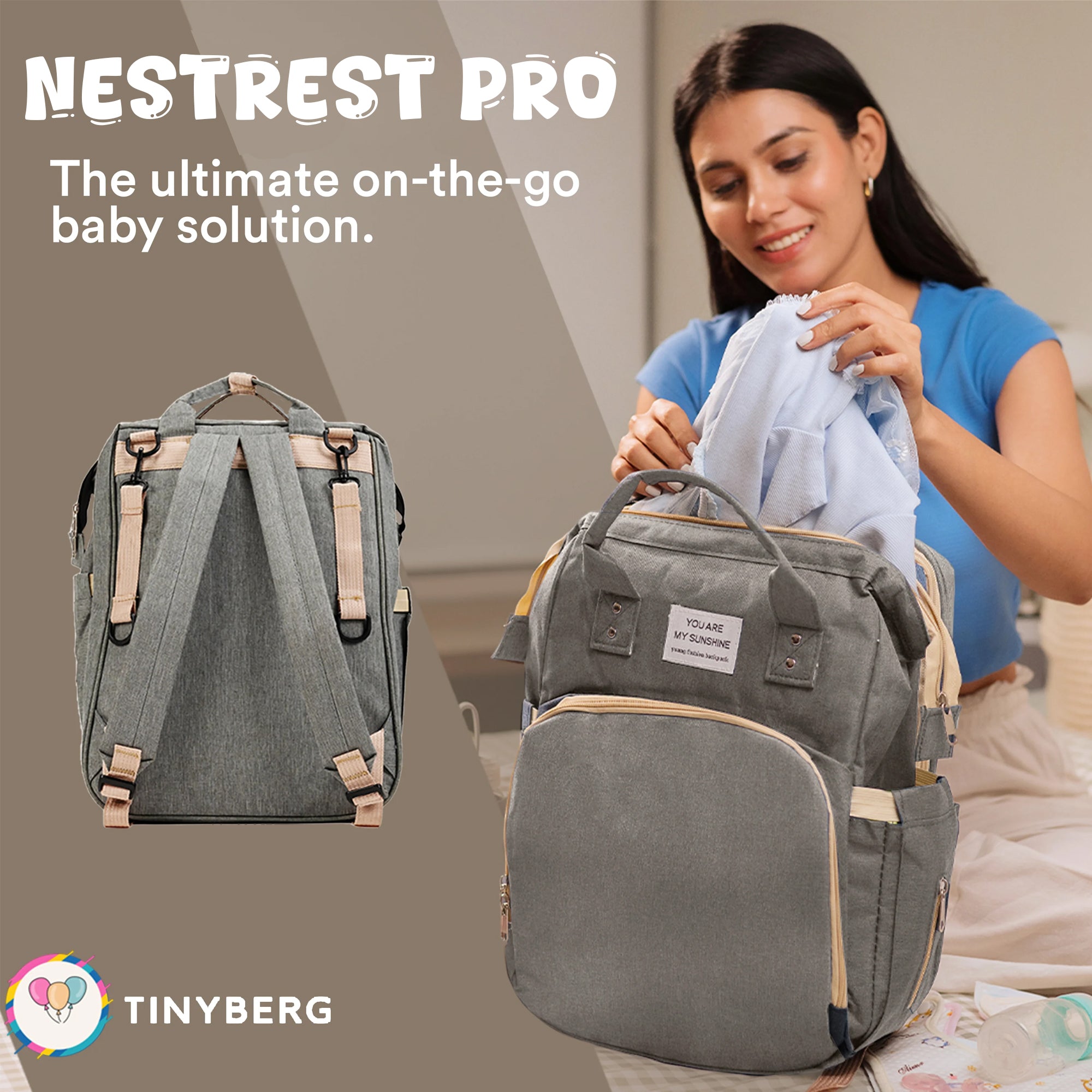 3-in-1 Water Resistant Diaper Bag Maternity Backpack With Baby Bed And Changing Station, Large Capacity 11 Compartments With Insulated Bottle Holders And USB Charging | NestRest Pro