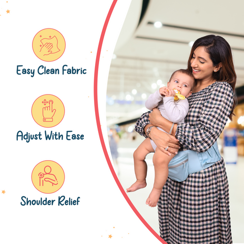 Baby Carrier for 0 to 3years with 5 Different Carrying Positions | Detachable Hip Seat | Carrying Capacity 15 Kg | Baby Carrier & Holder with Front Storage (Blue with Print)