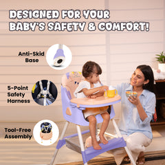 Baby High Chair | 3-36 Months | Up to 20 Kg | 3-in-1 | Foldable | Compact | 5 Point safety belt | Anti Skid base | Wonderseat