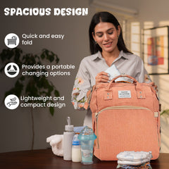 Diaper Bag | Foldable Baby Bed & Changing Station | 11 Pockets, Insulated Bottle Holders, USB Port|Water Resistant | Maternity Bag