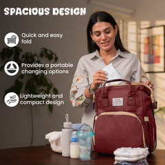 Diaper Bag | Foldable Baby Bed & Changing Station | 11 Pockets, Insulated Bottle Holders, USB Port|Water Resistant | Maternity Bag