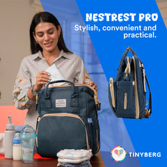 3-in-1 Water Resistant Diaper Bag Maternity Backpack With Baby Bed And Changing Station, Large Capacity 11 Compartments With Insulated Bottle Holders And USB Charging | NestRest Pro